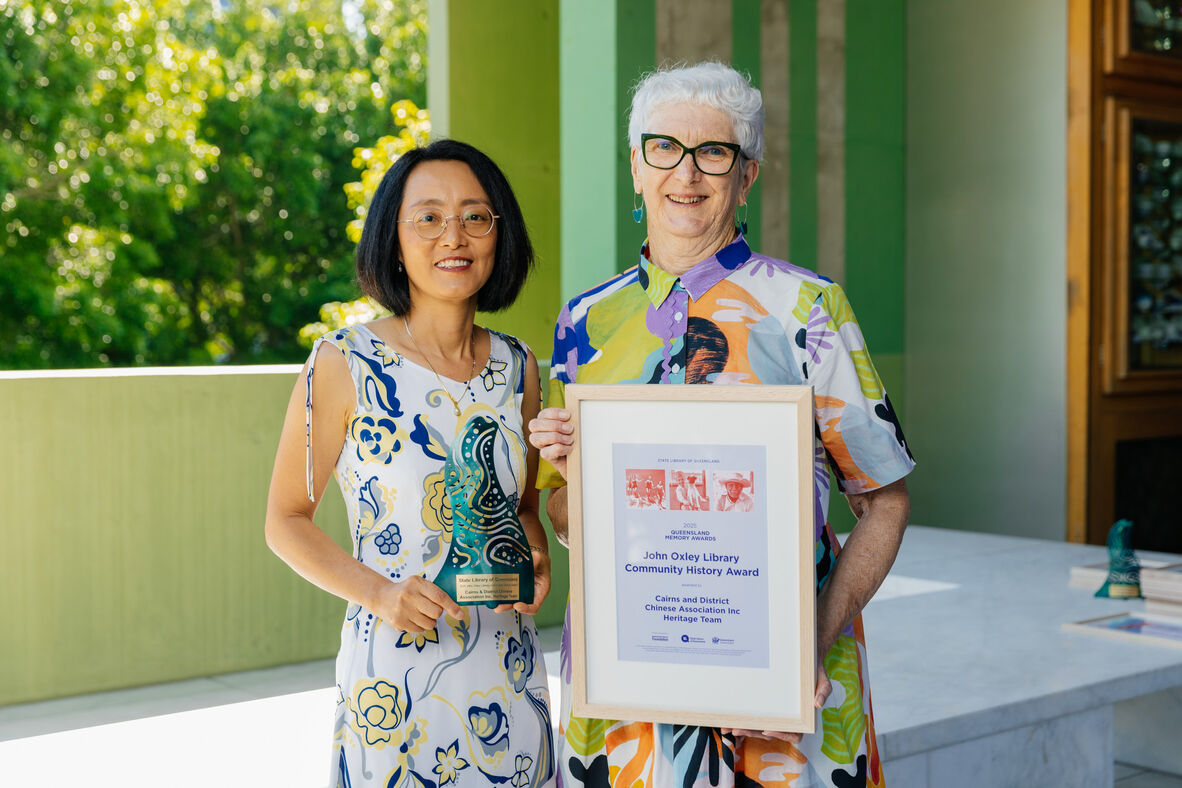 Ann Kruger and Tiffany Turnour from the Cairns & District Chinese Association, recipients of the 2025 John Oxley Library Community History Award.