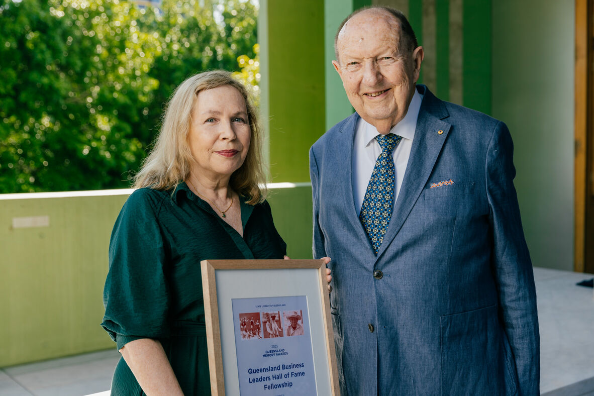 Dr Joanne Dolley, 2025 Queensland Business Leaders Hall of Fame Fellow with John Allpass from the John Allpass Charitable Foundation.
