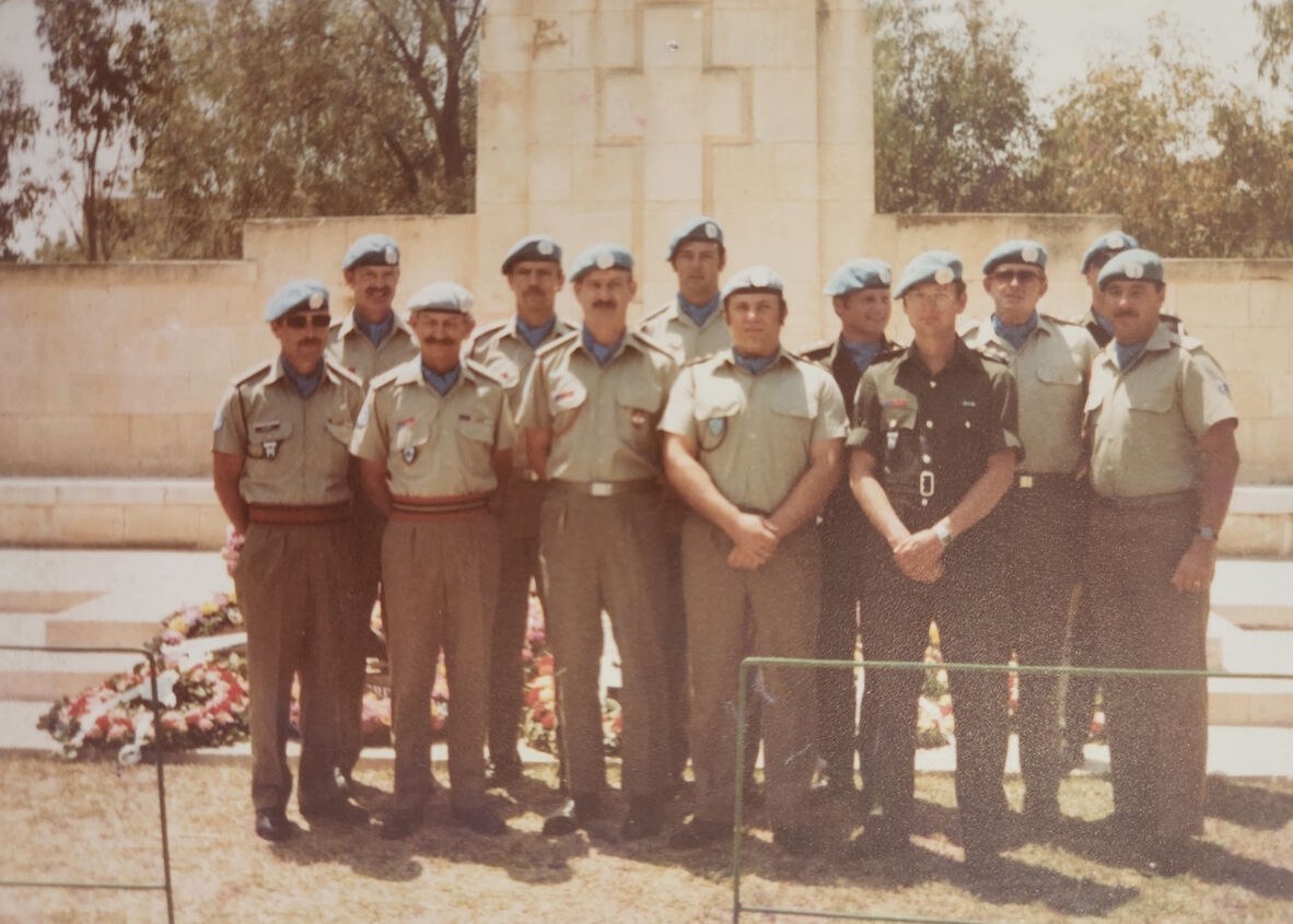 12 UNMOs at Beersheba War Cemetery, Anzac Day 1983