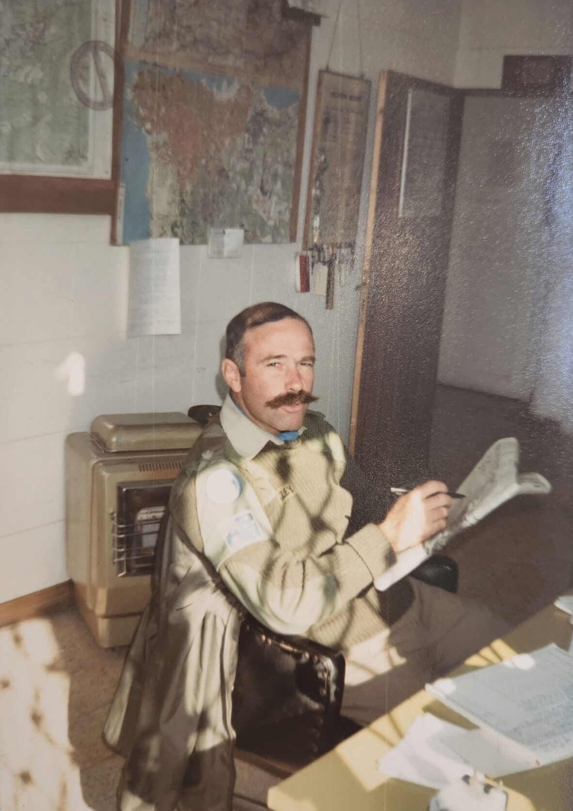 Joe at work in the office, Beirut 1984