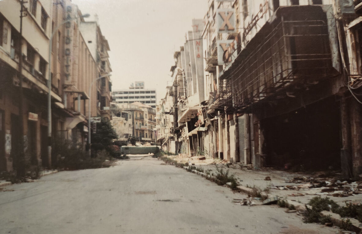 An empty street in Beirut, along the Green Line