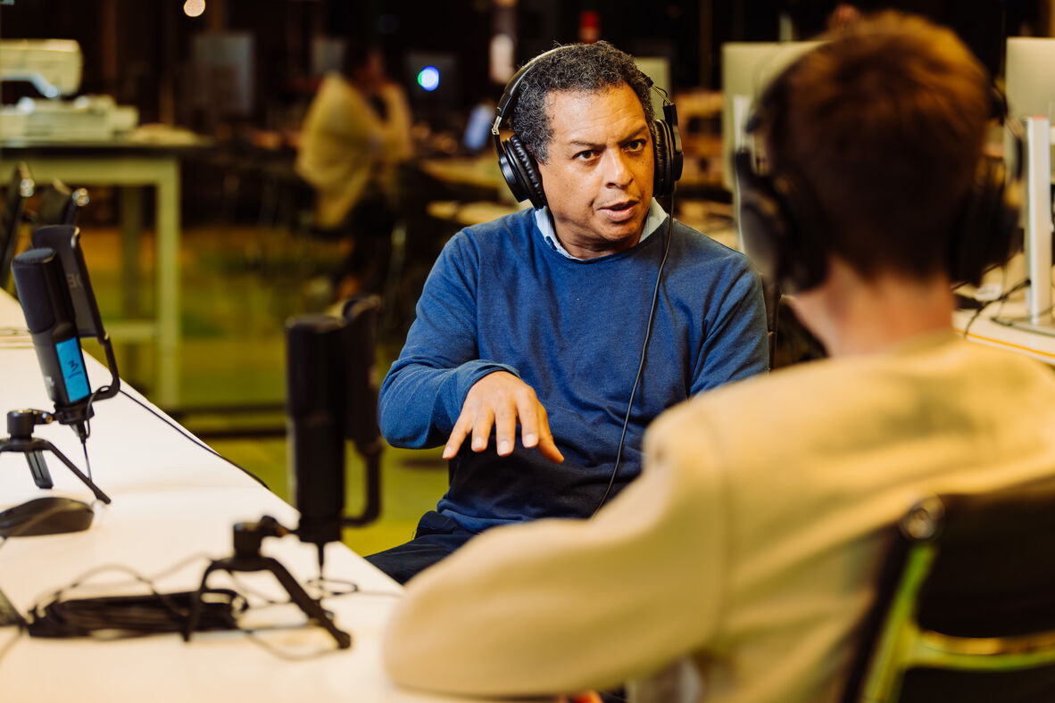 Members of the public participating in a Podcasting workshop.