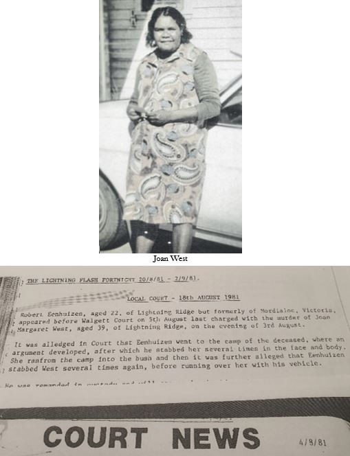Photograph of Joan West and a news article about her death 16 August 1981.