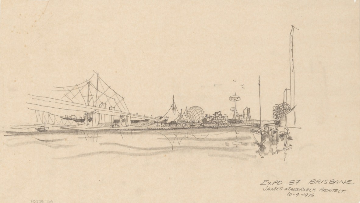 Expo 87 (Kangaroo Point), Brisbane, 1976. Architectural concept by James Maccormick.
