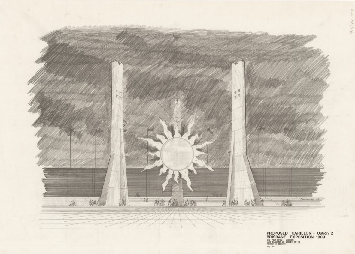 Proposed Carillon – option 2, Brisbane Exposition 1988, 1983. Architectural concept by James Maccormick.