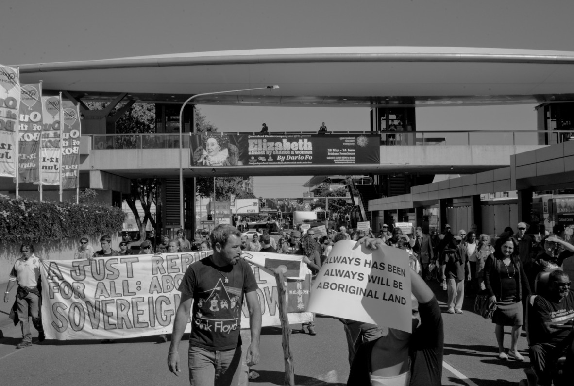 Protestors marching, Melbourne Street, South Brisbane, March 2012