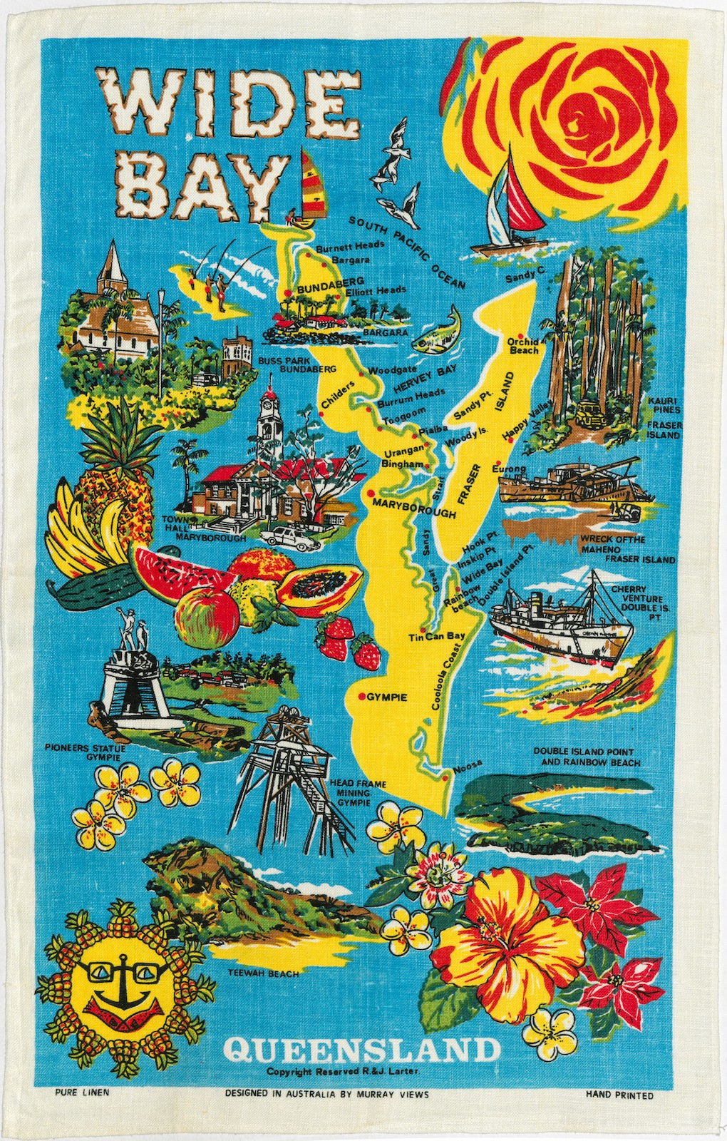 Tea towel: Wide Bay: Glenn R. Cooke Souvenir Textiles Collection : item no. 329