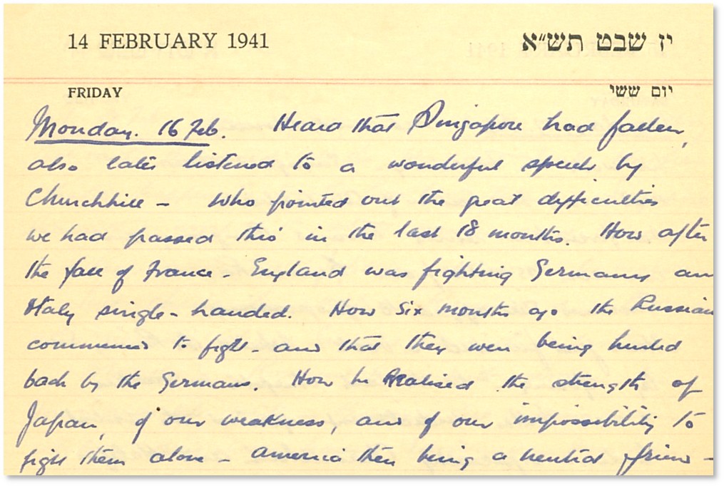 Diary extract 16 February 1942