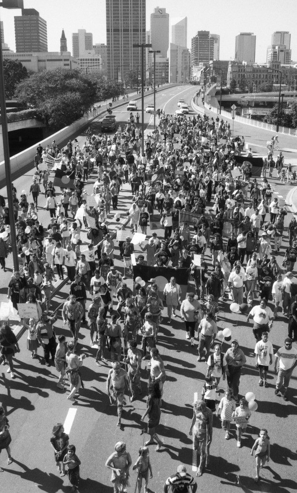 Protesters on Victoria Bridge in Brisbane Queensland 1998