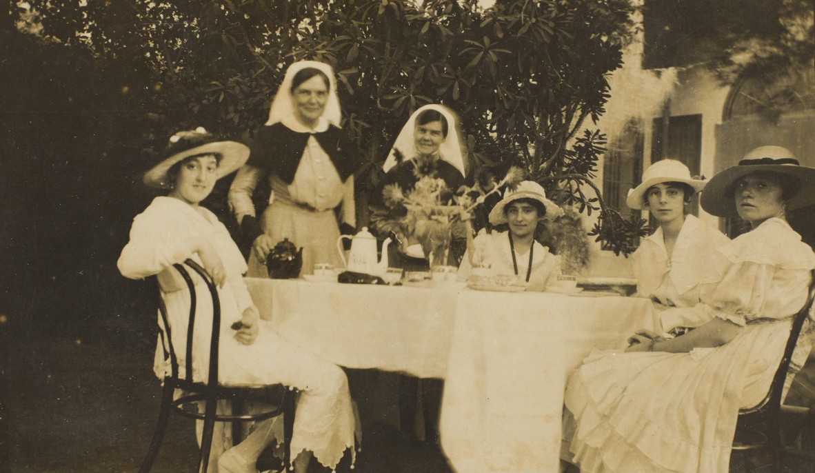 Sister Keys and Matron Wilson at a tea party, Cairo, 1915, John Oxley Library, State Library of Queensland, Image 30674-0003-0010