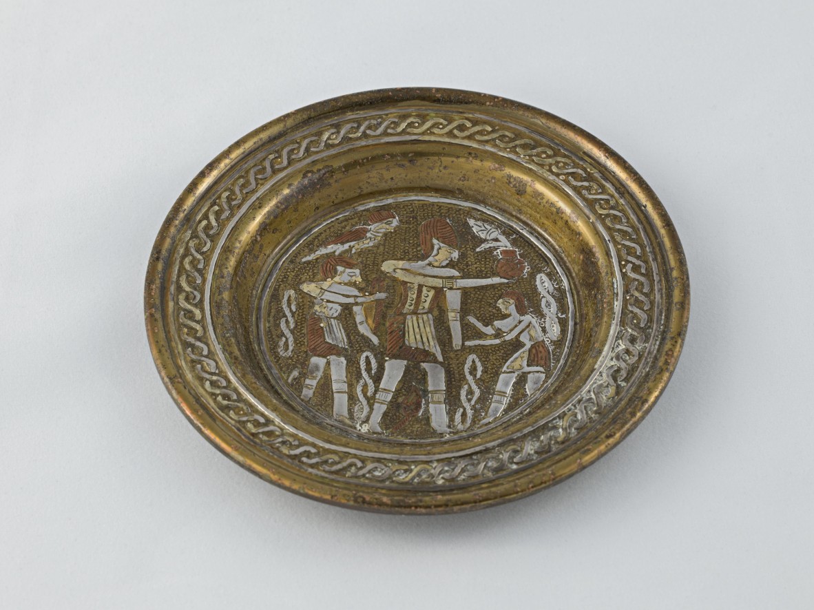 Small Egyptian hieroglyphic decorated plate, ca. 1914-1918, John Oxley Library, State Library of Queensland, Image 30674-0076-0001.