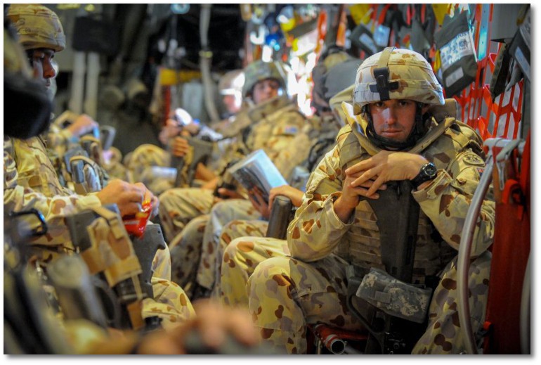 Soldier aboard RAAF C-130 Hercules, Tarin Kowt 