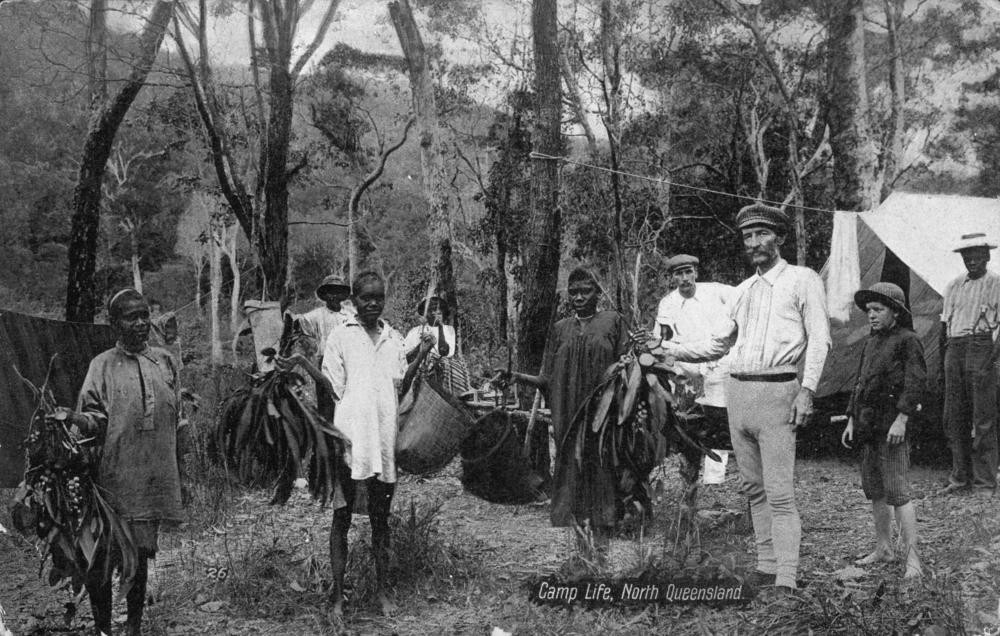 Archibald Meston at an Aboriginal camp during his Bellenden Ker expedition in North Queensland. 