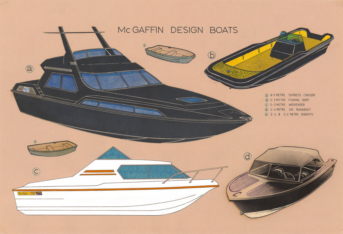 Artist's rendering showing four boat designs