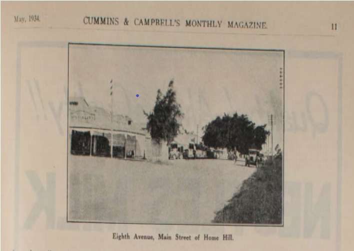 Photo of Eighth Avenue, main street of Home Hill, from Cummins & Campbell's monthly magazine, May 1934, p 11