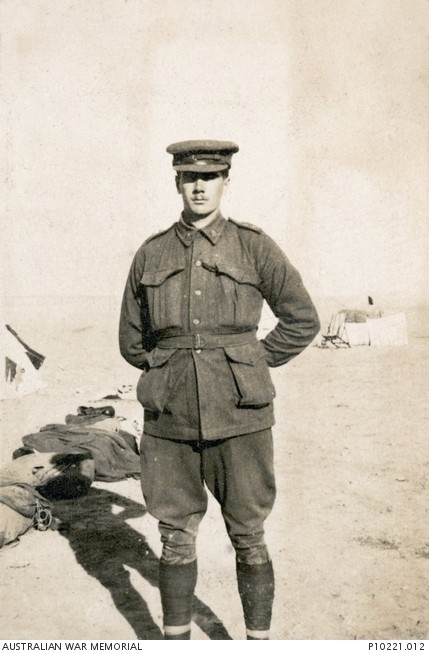 Informal portrait of Lieutenant (Lt) George Alan Vasey, 4th Field Artillery Brigade (FAB), probably taken at Tura Camp, Egypt.