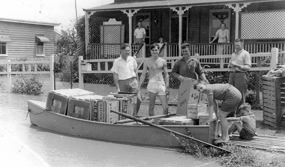 Whittreds Bakery deliver bread during the 1942 floods. Gaal Whittred Collection. Bundaberg Regional Council. Image number: qbun00041