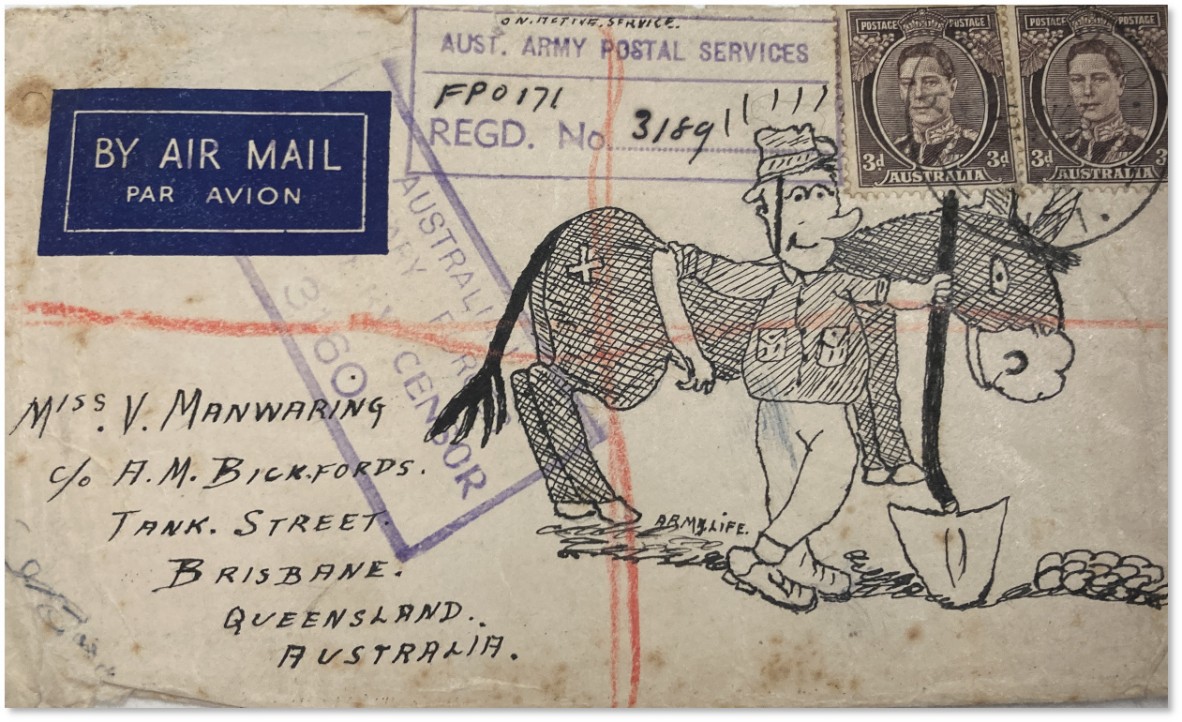 Illustrated envelope by Jim Manwaring