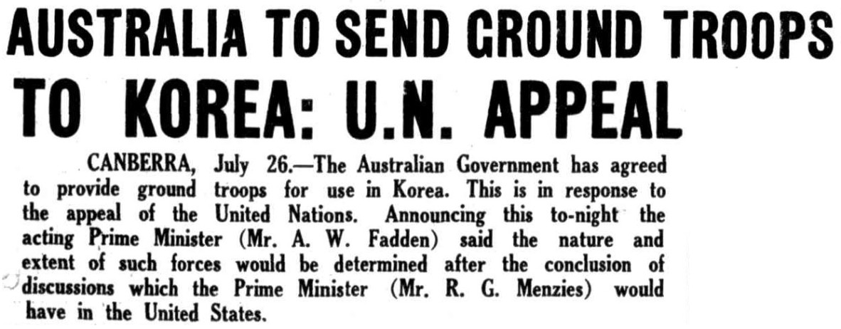 Headlines from the Queensland Times Ipswich 27 July 1950 page 1
