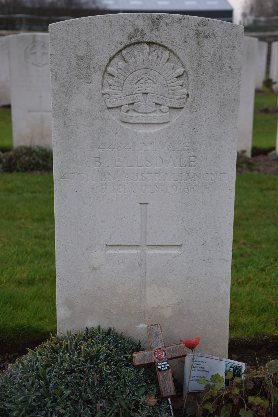 B Ellsdale grave memorial. Plot II. E. 44, memorial ID 56182661. Fleurbaix, Departement du Pas-de-Calais, Nord-Pas-de-Calais, France.