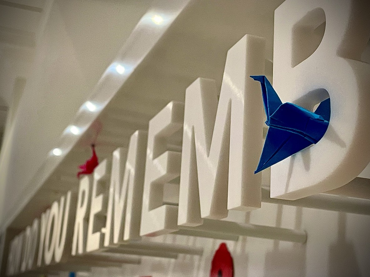 A paper crane in the Post World War II Gallery