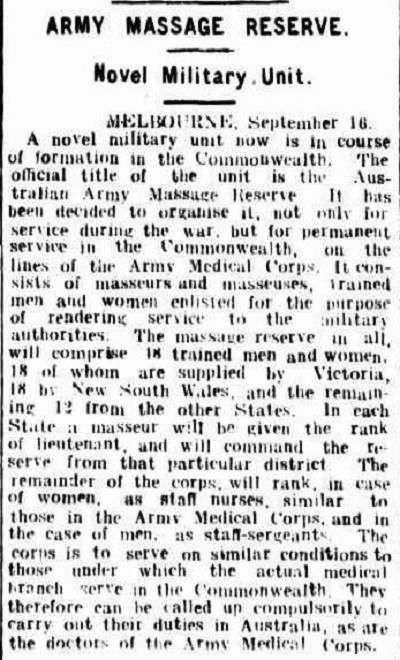 Army Massage Reserve: Novel Military Unit