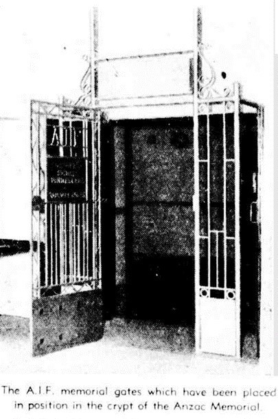 A black and white image of the memorial gate in place before it was unveiled on the 25 April 1937. Sourced from the "Courier Mail".