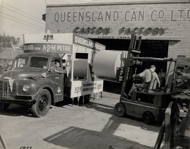 The First APM delivery of paper to Queensland Can Co. Ltd, 1957.