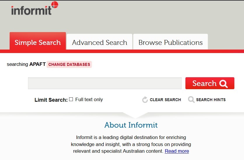 Informit Australian Public Affairs Full Text APAFT home page