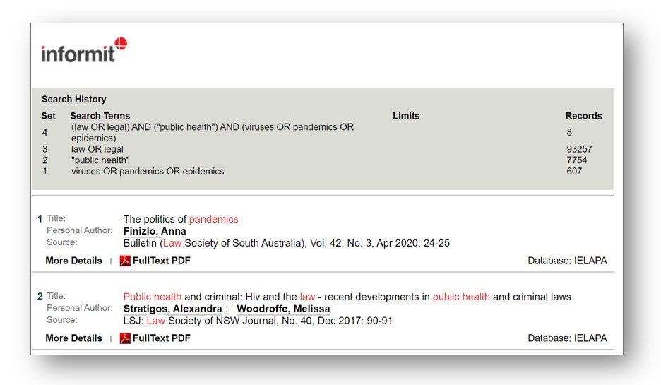 Image of search screen from Informit Australian Public Affairs Full Text APAFT database