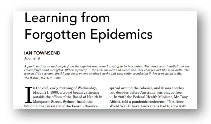 Image of part of article from "Learnin from forgotten epidemics" from Informit APAFT database