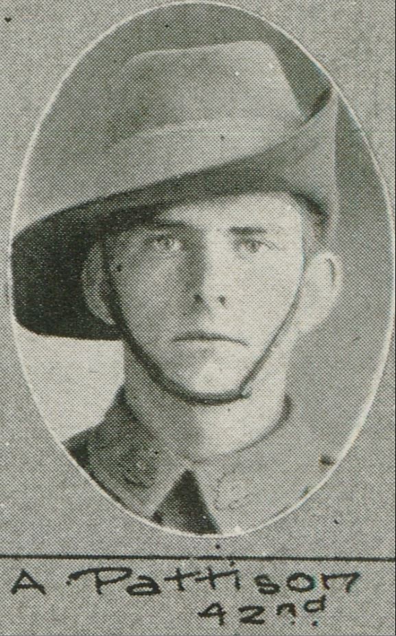 Black and white photograph in oval frame of soldier A Pattison 42nd wearing slouch hat