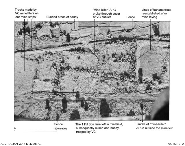 Aerial view of the barrier minefield near the south-eastern corner of Dat Do
