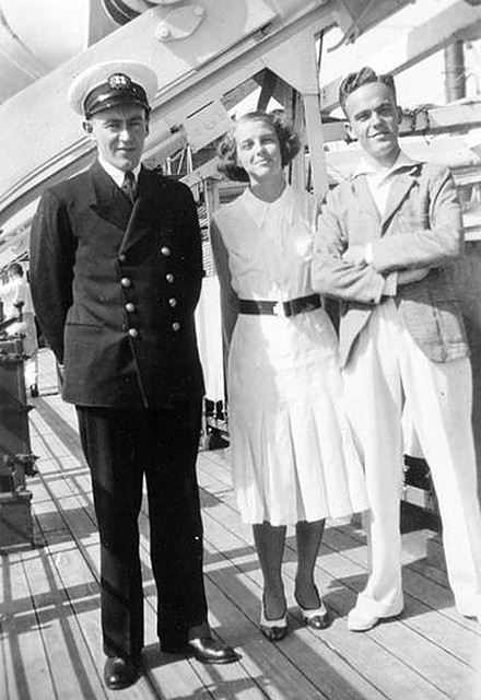 Anton, Letty and an unidentified crew member on board the SS “Monterey”, 1938.