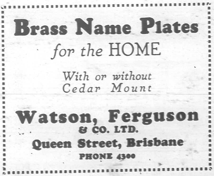 Newspaper advertisement for brass house name plates
