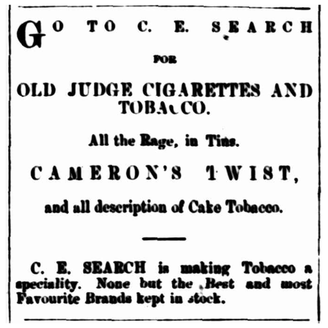 Advertising page showing C.E Search's shop