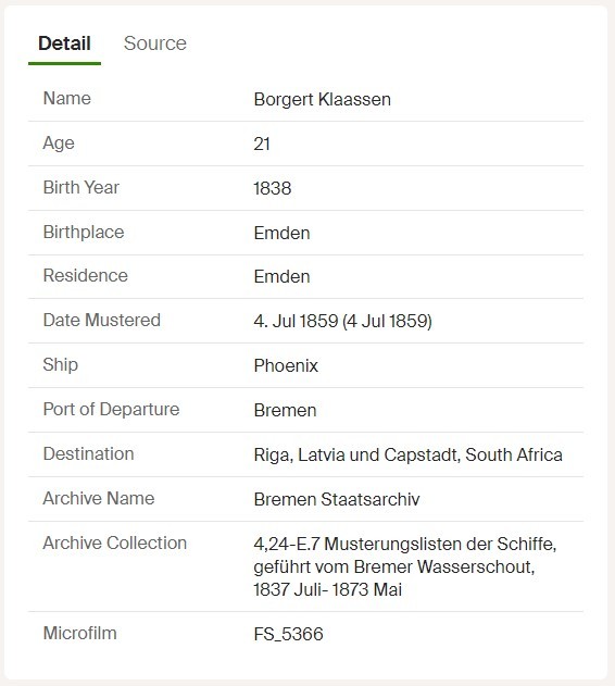 Search result for Borgert Klaassen from ancestry.com