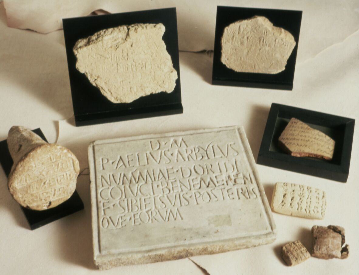 Marble memorial tablet. The oldest item in the Australian Library of Art collection.