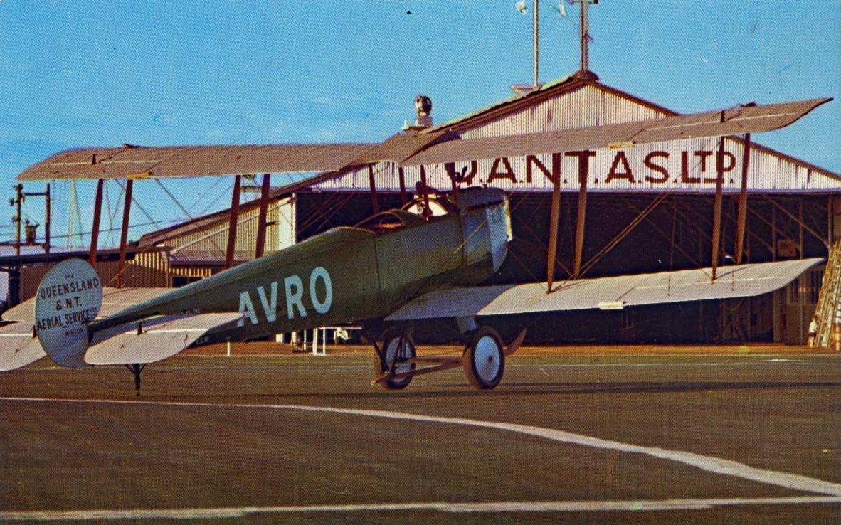 The AVRO 504K representing the first QANTAS aircraft outside the companys first hangar 