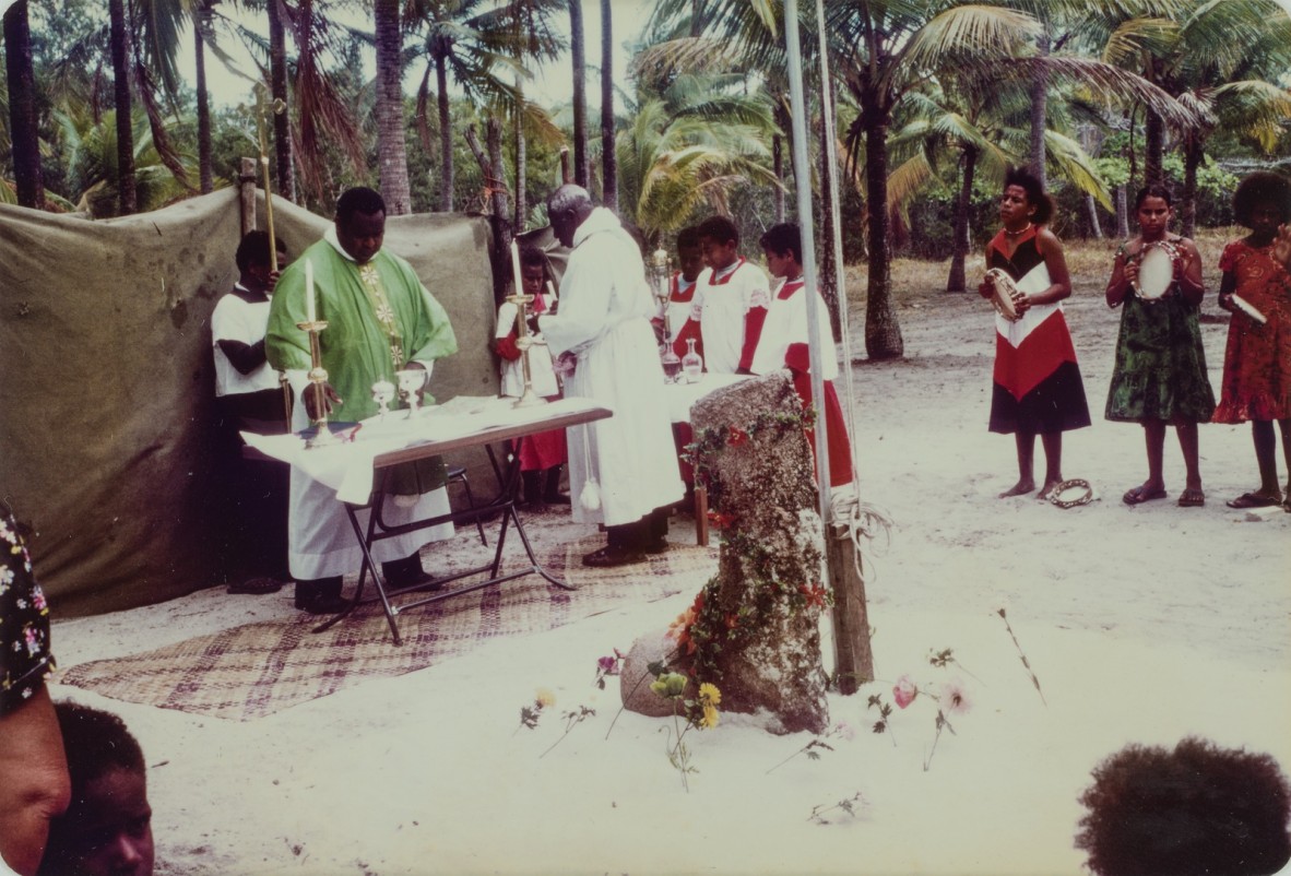 Baduans getting ready for The Coming of the Light service, Badu Island