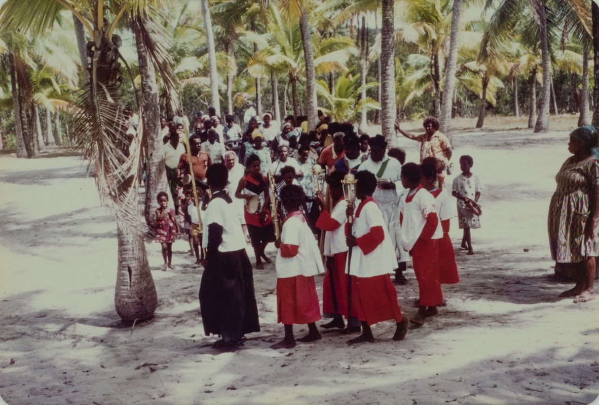 Baduans preparing for a Coming of the Light parade Badu Island 1977-78