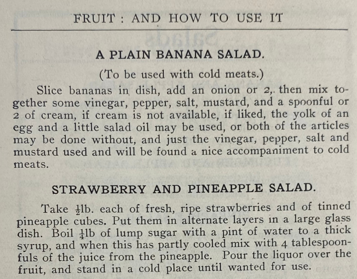 Recipes for Banana Salad, then Strawberry and Pineapple Salad