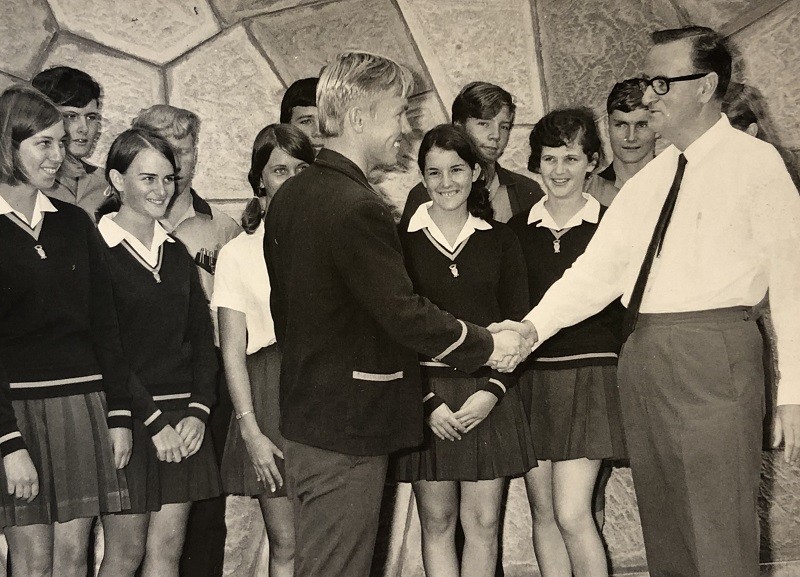  Peter Beattie receiving a congratulatory handshake at Atherton State High School where he excelled as Dux and School Captain