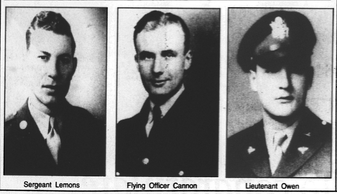 Sergeant Lemons, Flying Officer Cannon and Lieutenant Owen were among the men on board Beautiful Betsy.