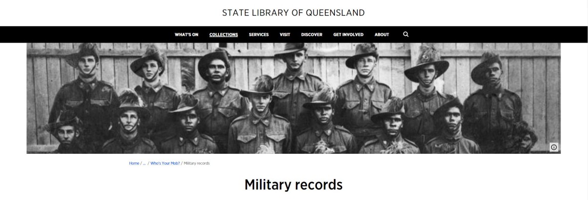 Screenshot of the Who's Your Mob military records webpage banner