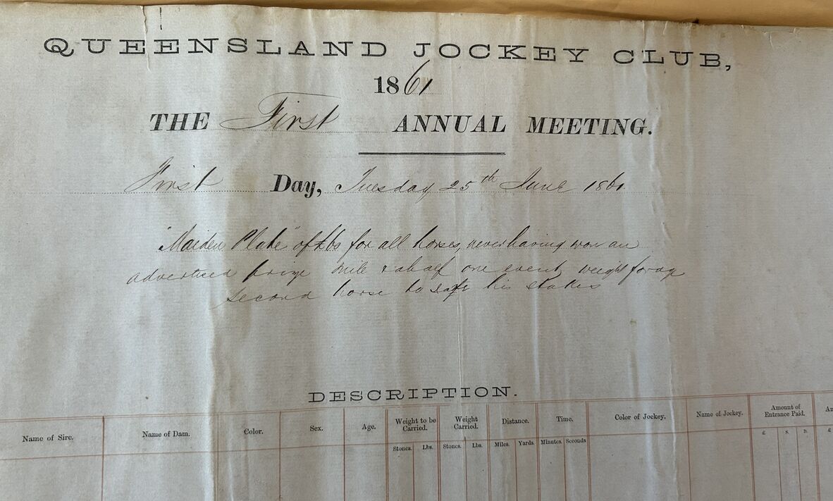 Entry in the Gayndah Queensland Jockey Club original race ledger, 1861. 