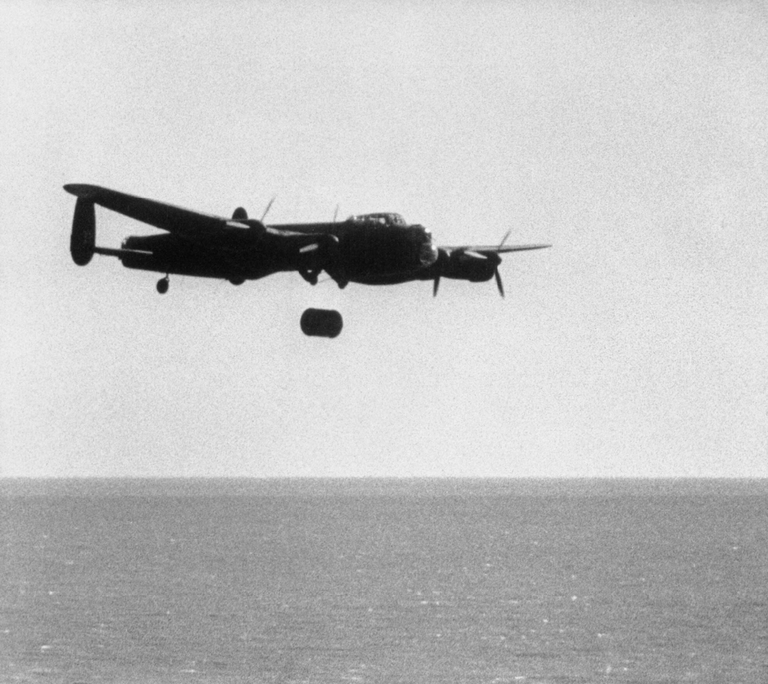 No. 617 Squadron practise dropping the 'Upkeep' weapon at Reculver bombing range