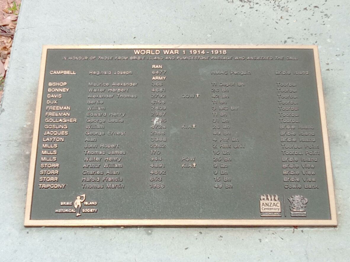 A memorial plaque on the Bongaree War Memorial.