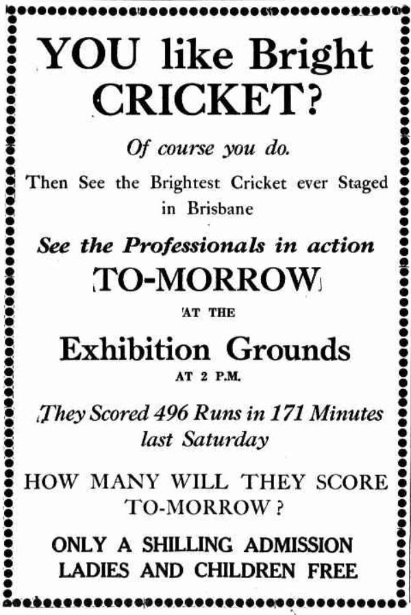 1933 advertisement for A.J. Hunting's "Bright Cricket"