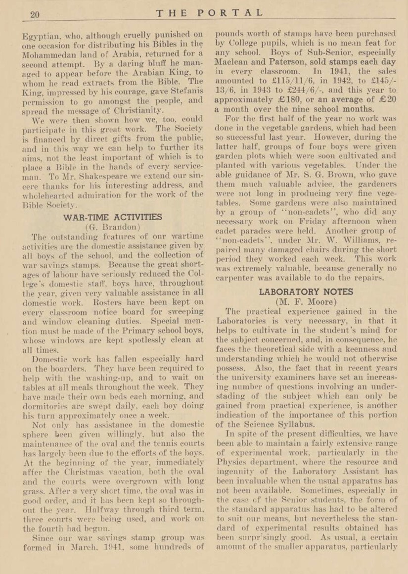 Excerpt from Brisbane Boys' College "The Portal". 1944